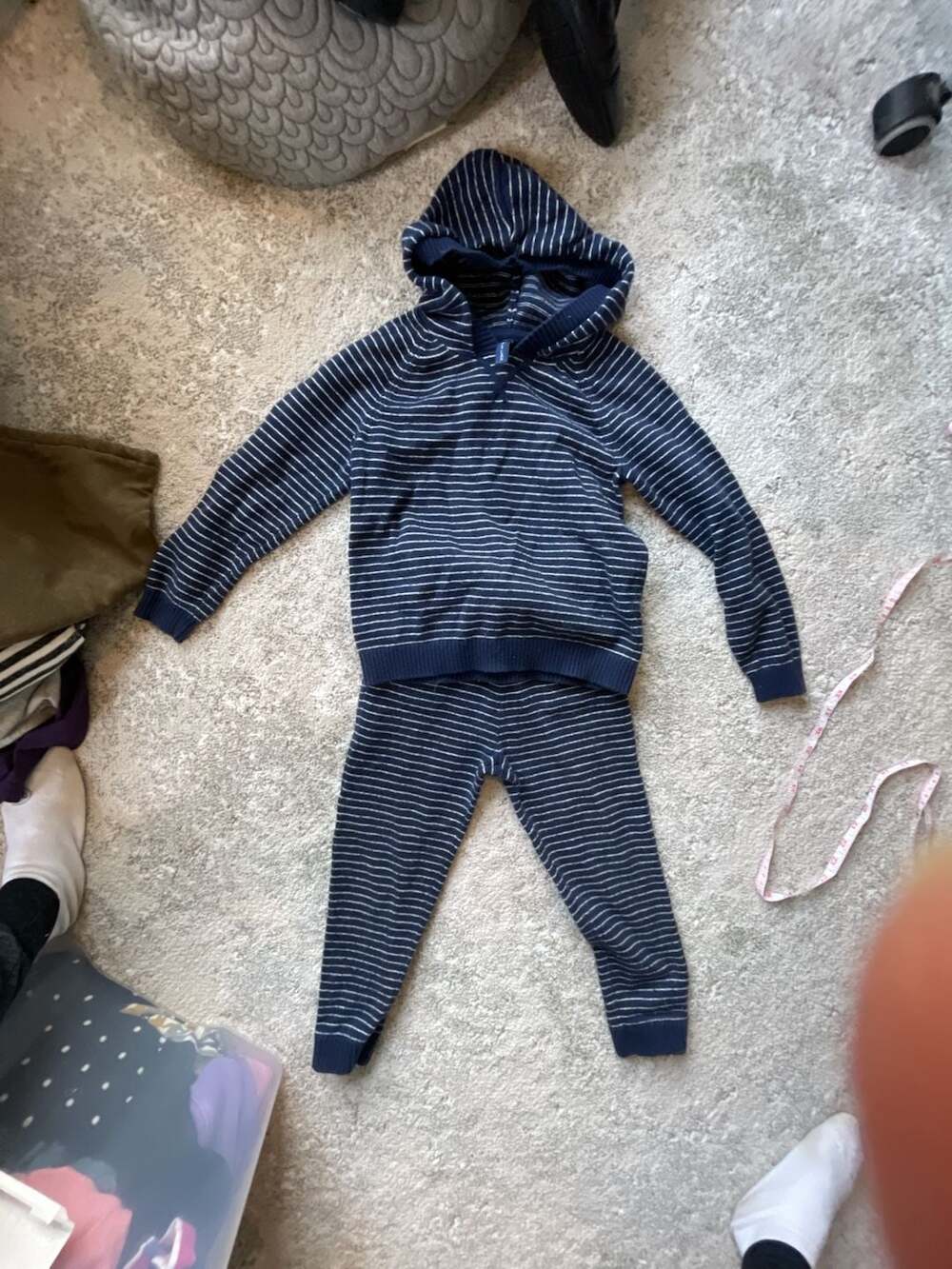 Janie and Jack Blue and White Striped Knit Hoodie and Jogger Set Size 5